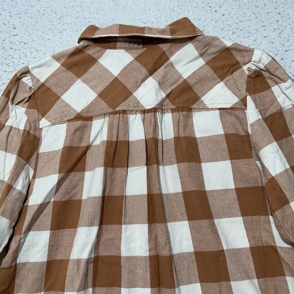 Ann Taylor LOFT Women's Medium Button Down Plaid Shirt Burnt Orange White Cotton - Picture 11 of 12